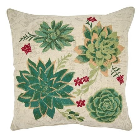 SARO LIFESTYLE SARO 5235.M18SP 18 in. Square Poly Filled Throw Pillow with Embroidered Succulents Design 5235.M18SP